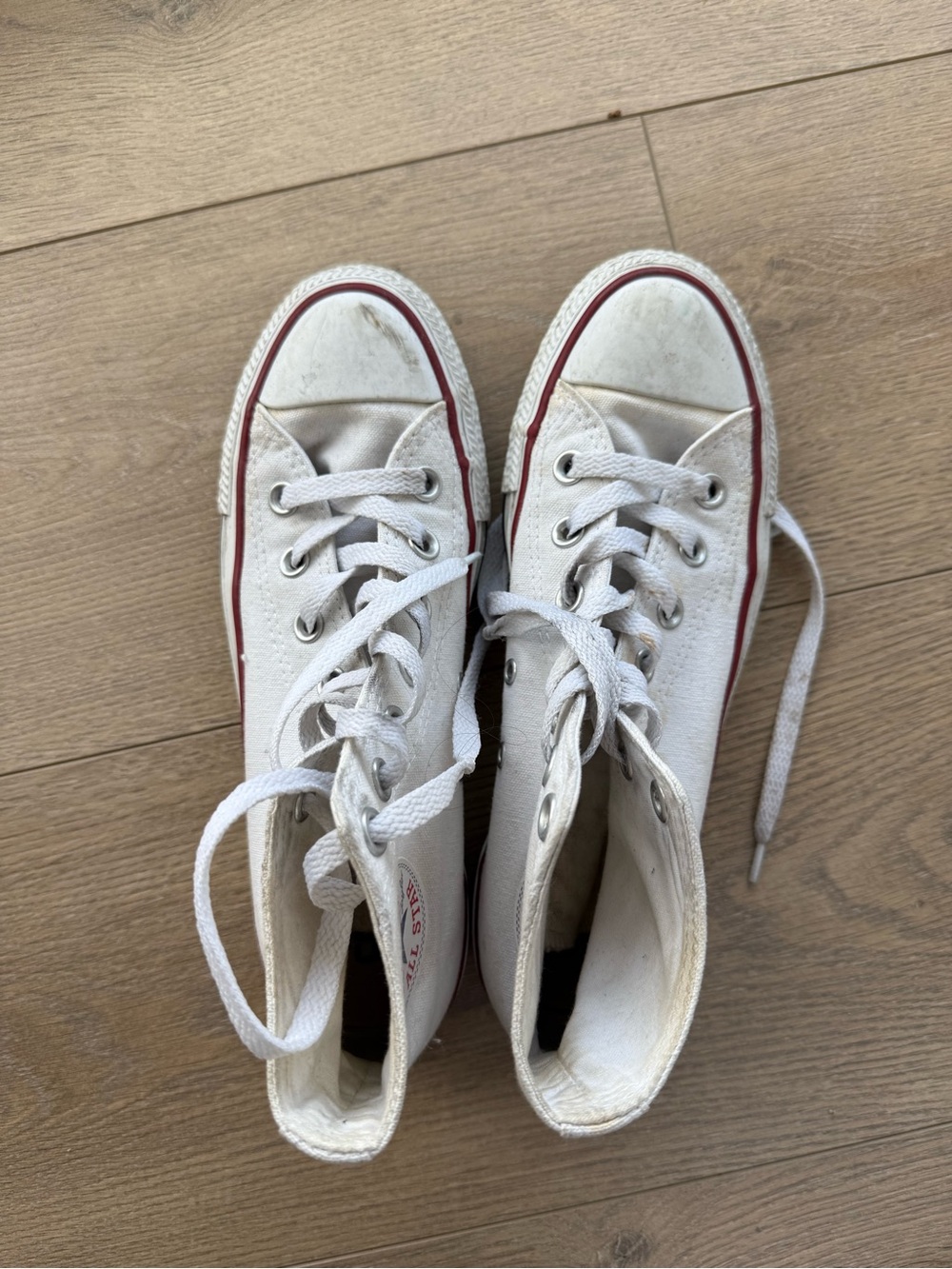 Women's White High-Top Canvas Sneakers with Red Trim